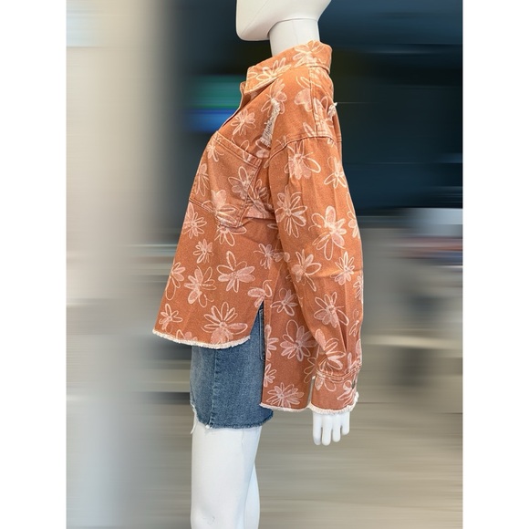 PEACH LOVE CALIFORNIA rusty floral Shacket S M L - Picture 6 of 10
